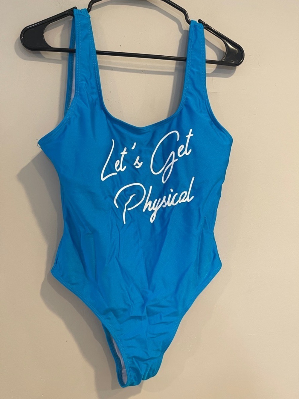 NWT MIAIULIA Blue “Let’s Get Physical” One-Piece Swimsuit Size Medium